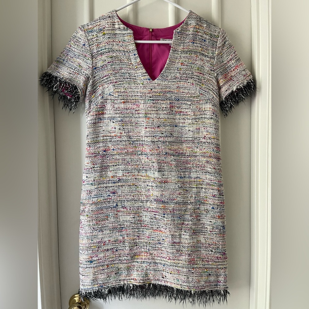 Trina Turk Multicolor Tweed Dress with Fringe